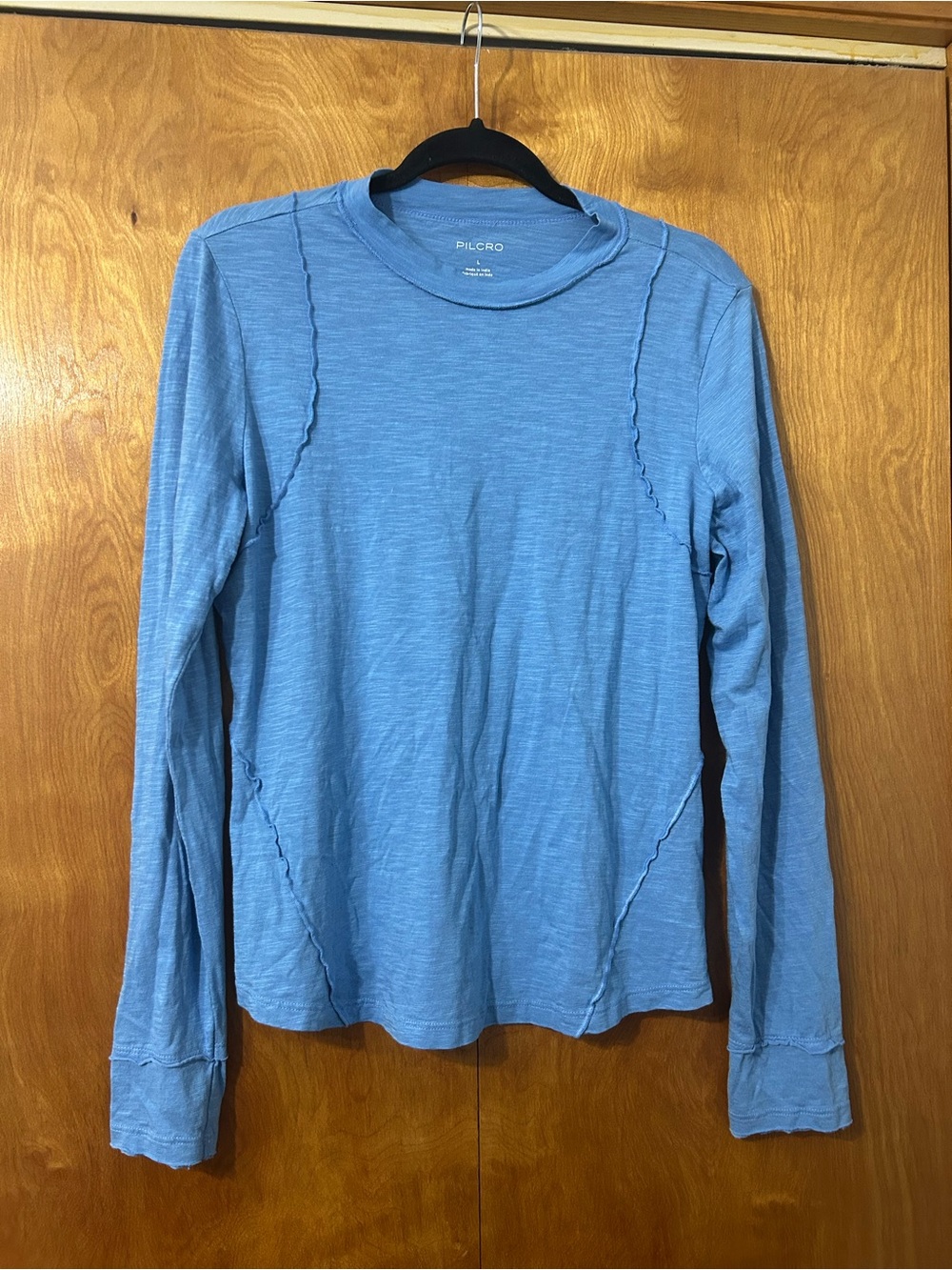 Pilcro Women's Long-Sleeve Crewneck Tee in Light Blue